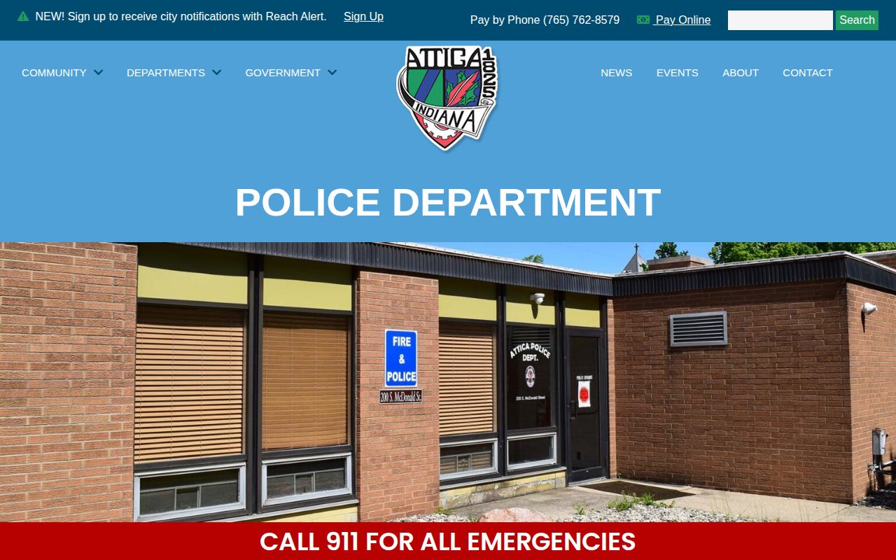 Attica Police Department official arrest-record contact page in Fountain County