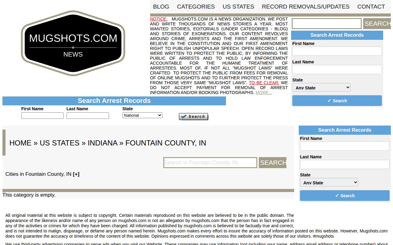 Fountain County Mugshots.com empty category shell