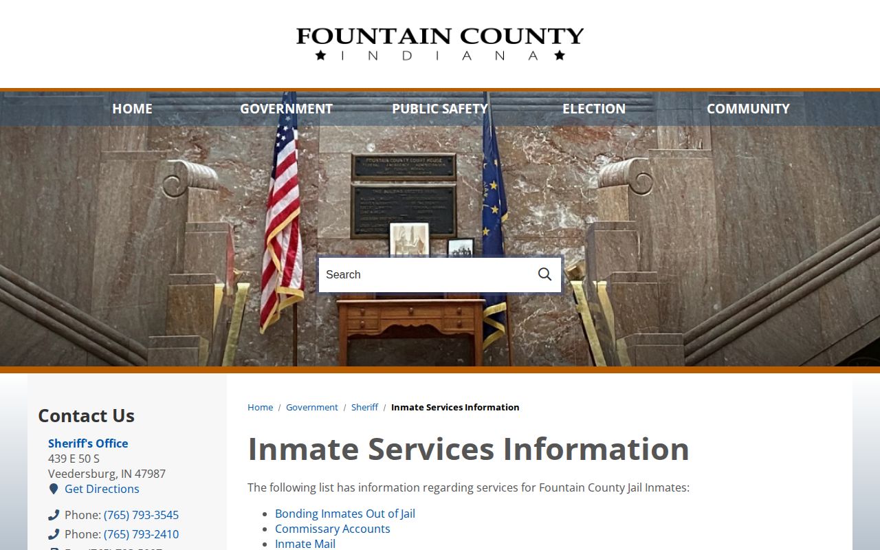 Fountain County Jail inmate services without a public booking roster