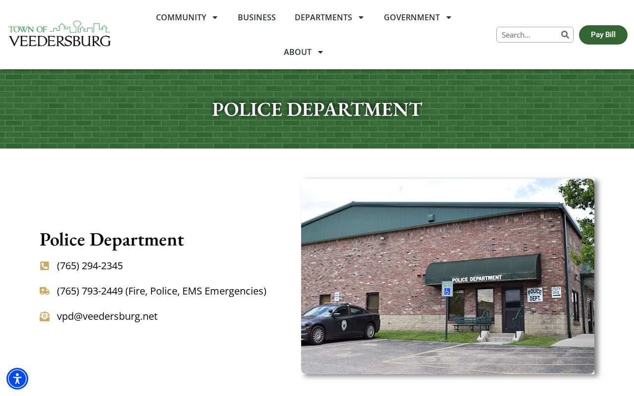 Veedersburg Police Department official arrest-record contact page